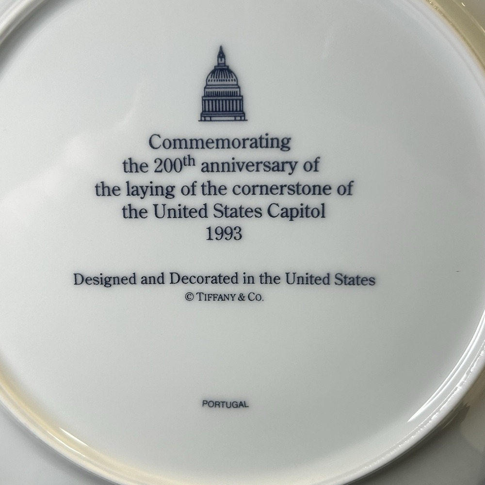 NEW 1993 Tiffany & Co 200th Anniversary US Capitol Green & Gold 8" Plate W Box - Picture 6 of 12